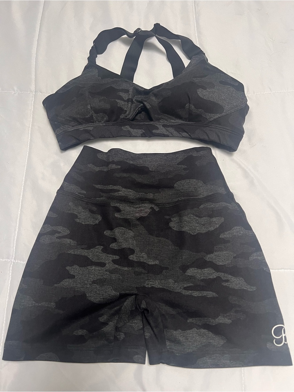 Bombshell Sportswear Black Camo Sports Bra & High-Waist Shorts Set